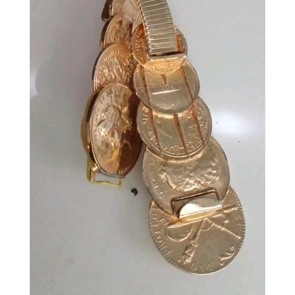 Vintage Gold Tone Coin Belt Elastic Stretch Waist Belt‎ Fashion Accessory main image 5